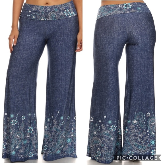 MOA USA Pants - 🆕 Moa USA Wide Leg Palazzo Pant Denim Print L